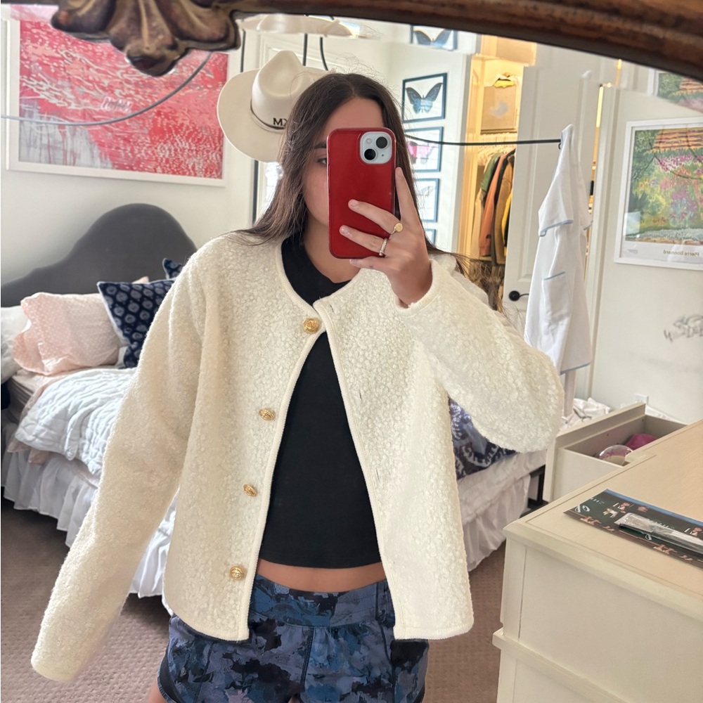 Women's Cream Jacket with Gold Buttons